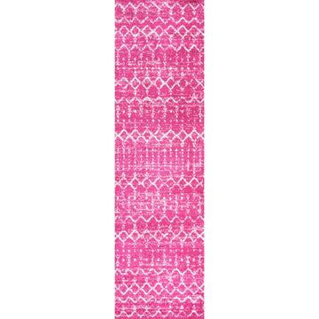 Moroccan Hype Boho Vintage Diamond Area Rug Fuchsia/Ivory